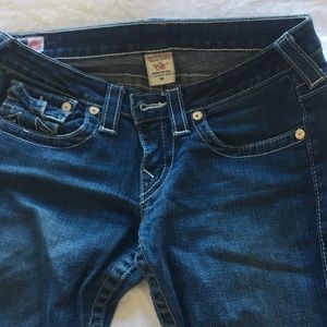 True Religion skinny long, white stitching accents